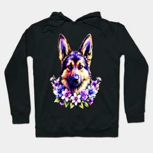 German Sheperd Dog Surrounded by Beautiful Spring Flowers Hoodie